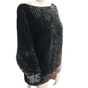 GENNY Fine Italian Sequined Wool Boatneck 3/4 Sleeve Sweater